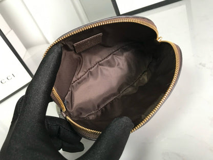 Bolsa de cosméticos pequeña Ophidia de 17 cm, lona beige con monograma