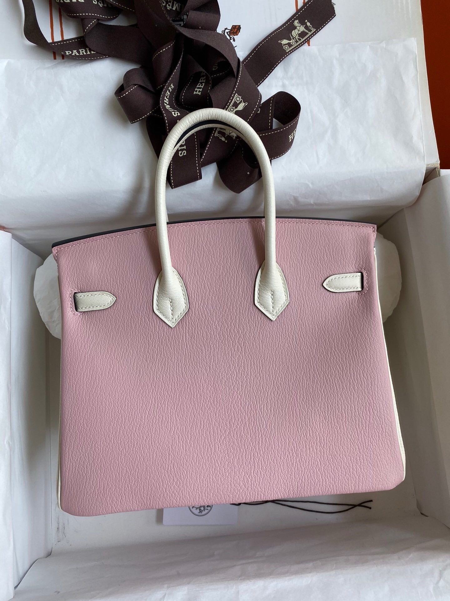 HM BIRKIN CHEVERO ROSA CLARO DE 25 CM DE CUERO MYSORE CON HERRAJES DORADOS