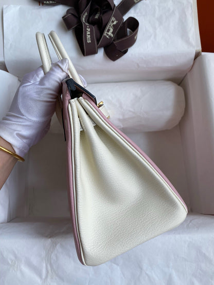 HM BIRKIN CHEVERO ROSA CLARO DE 25 CM DE CUERO MYSORE CON HERRAJES DORADOS