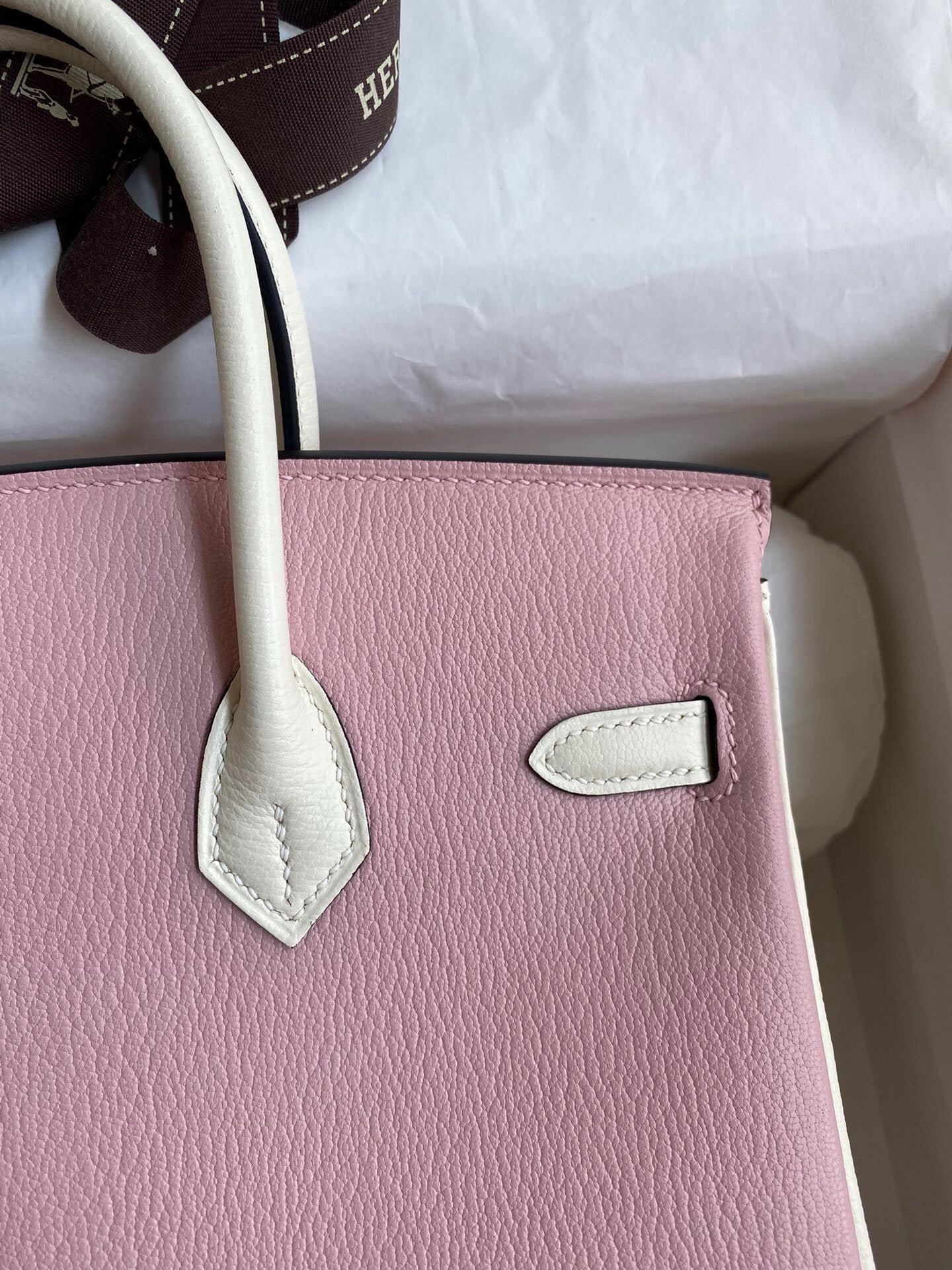 HM BIRKIN CHEVERO ROSA CLARO DE 25 CM DE CUERO MYSORE CON HERRAJES DORADOS