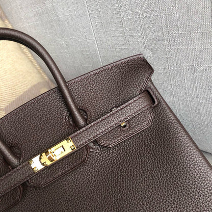 HM BIRKIN 25CM CAFÉ TOGO CUERO HIERROS DORADOS
