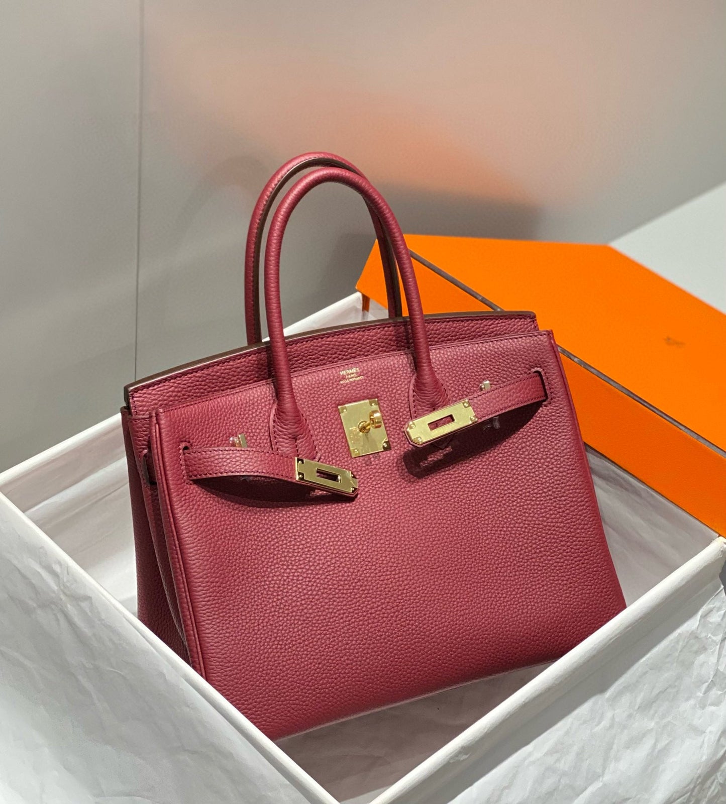 HM BIRKIN 25CM ROUGE H TOGO CUERO HIERROS DORADOS