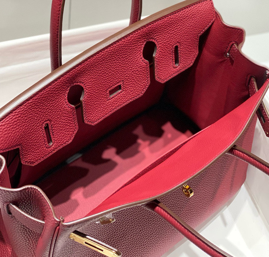 HM BIRKIN 25CM ROUGE H TOGO CUERO HIERROS DORADOS