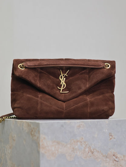 LOULOU PUFFER SMALL 29 CHOCOLATE SUEDE GHW
