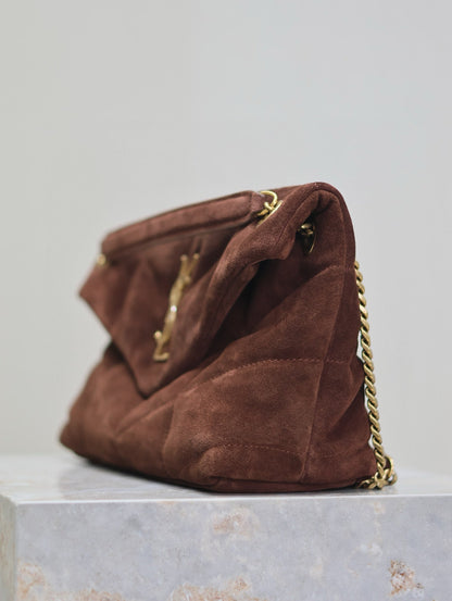 LOULOU PUFFER SMALL 29 CHOCOLATE SUEDE GHW