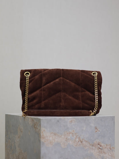 LOULOU PUFFER SMALL 29 CHOCOLATE SUEDE GHW