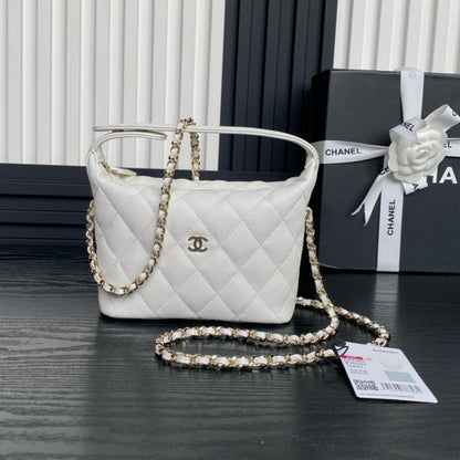 Bolso Hobo CC 25C de 21,5 cm con asa superior en piel de becerro granulada blanca