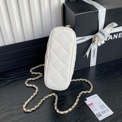 Bolso Hobo CC 25C de 21,5 cm con asa superior en piel de becerro granulada blanca