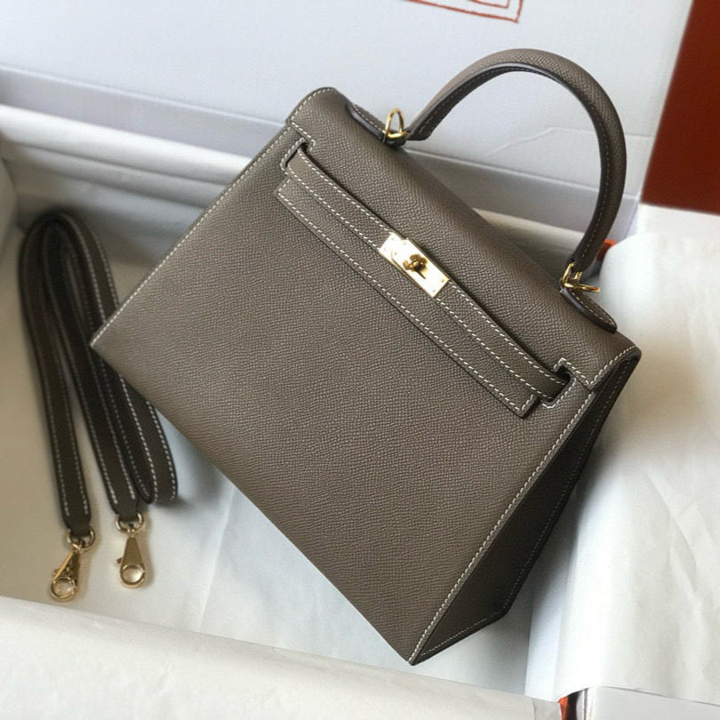 HM KELLY 25 ETOUPE EPSOM CUERO HIERROS DORADOS