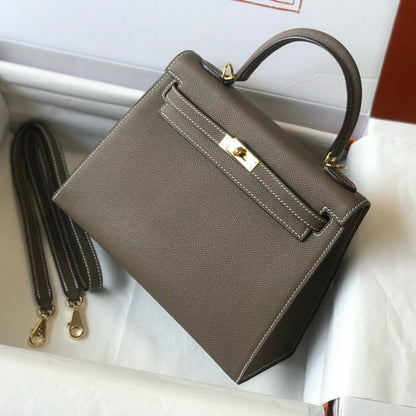 HM KELLY 25 ETOUPE EPSOM CUERO HIERROS DORADOS
