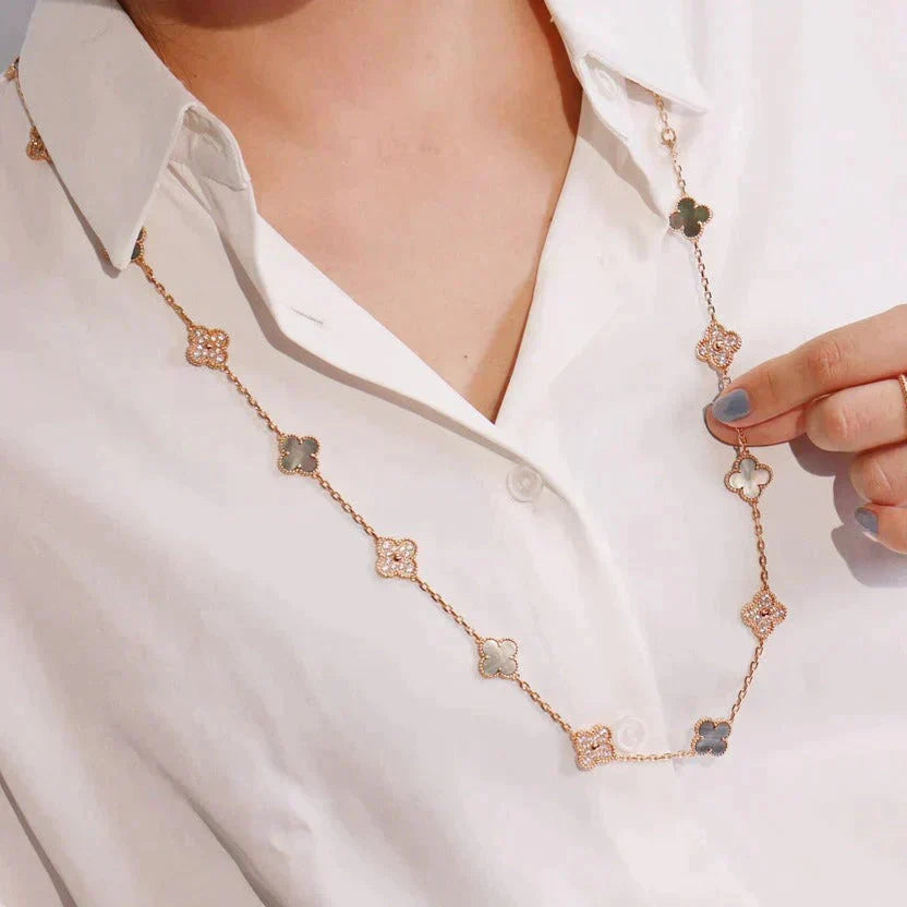 DIANA CLOVER 20 MOTIFS DARK MOP DIAMOND  NECKLACE