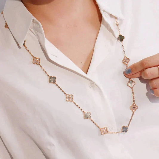 DIANA CLOVER 20 MOTIFS DARK MOP DIAMOND  NECKLACE