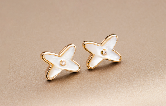 DIANA JEUX DE WHITE MOP ROSE GOLD DIAMOND EARRINGS