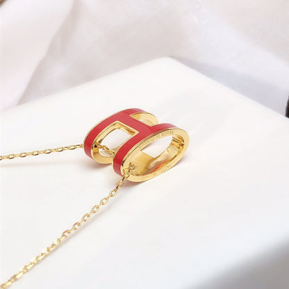 DIANA HM CLIC RED ENAMEL GOLD NECKLACE