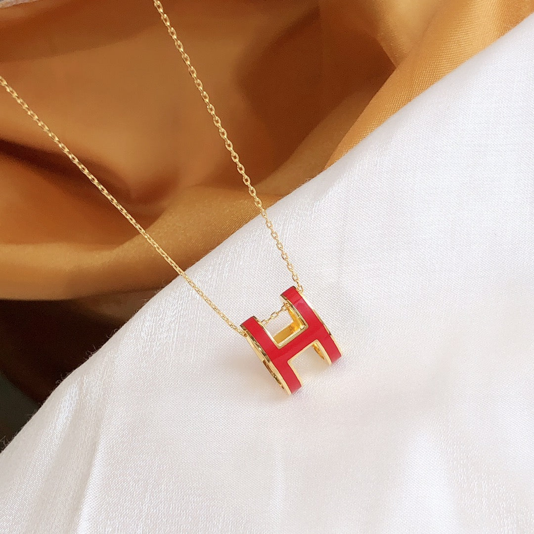 DIANA HM CLIC RED ENAMEL GOLD NECKLACE