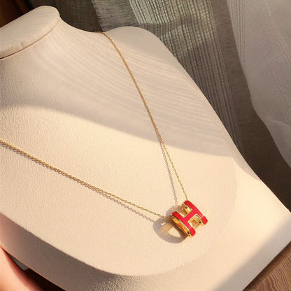 DIANA HM CLIC RED ENAMEL GOLD NECKLACE