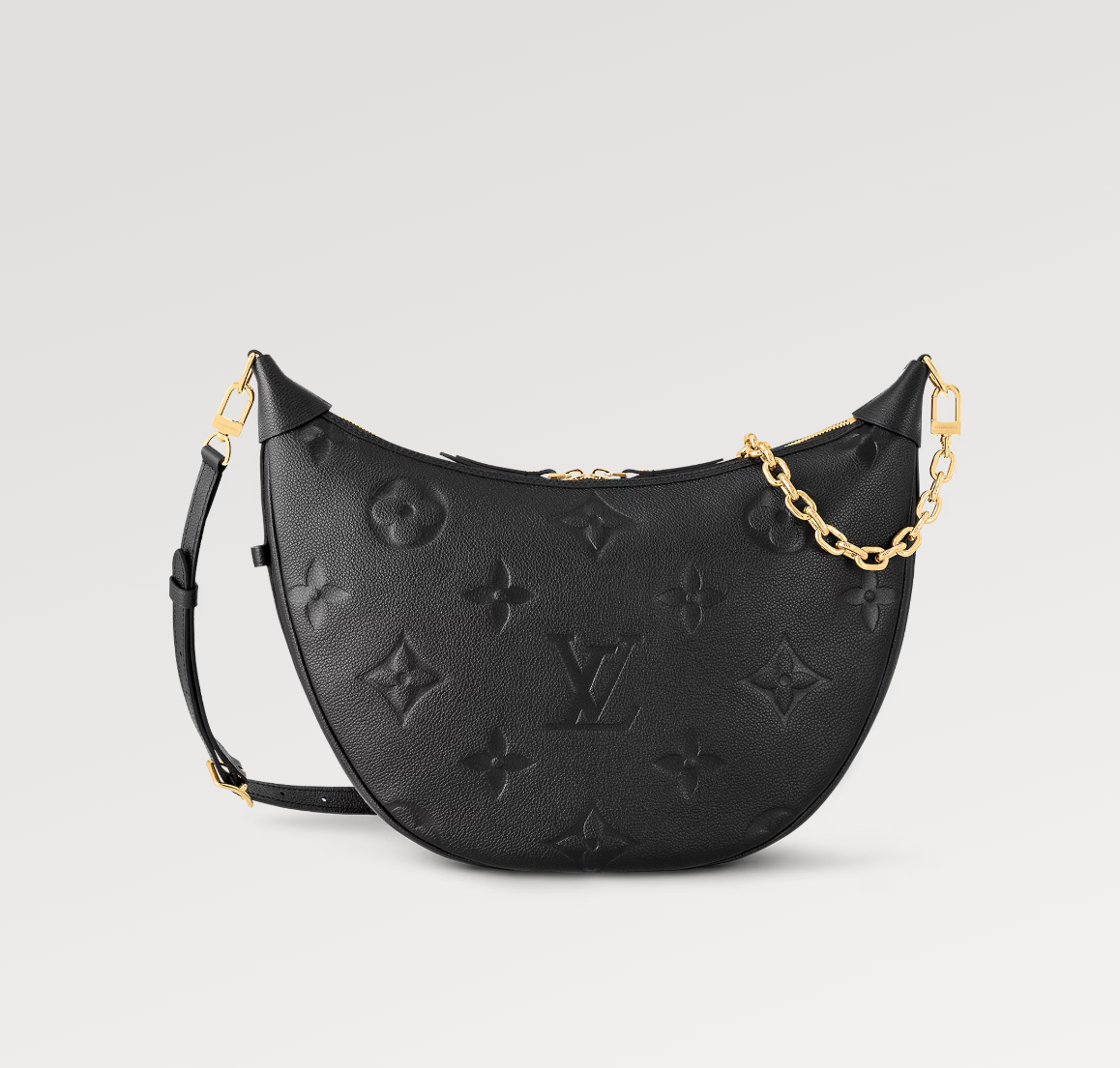 LOOP HOBO 38 NEGRO MONOGRAMA IMPRESO CUERO HARDWARE DORADO