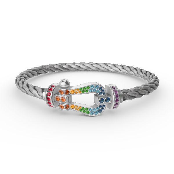 DIANA FORC LARGE HORSESHOE  COLORED DIAMOND BRACELET SILVER