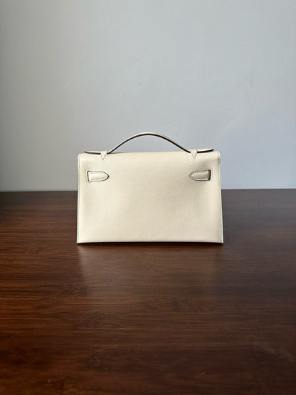 BOLSO DE POCHETTE HM KELLY 22 CM BLANCO BEIGE SWIFT GOLD HARDWARE MEJOR