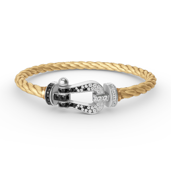 DIANA FORCE LARGE HORSESHOE BLACK WHITE DIAMOND BRACELET SILVER