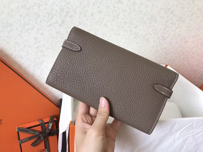 Cartera larga Kelly de 20 cm de piel Etoupe Clement
