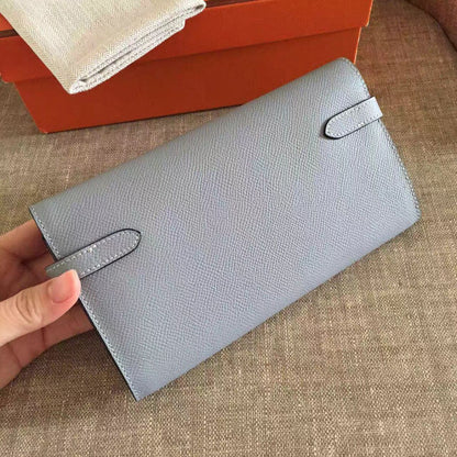 Cartera larga Kelly de 20 cm de piel Epsom gris roca