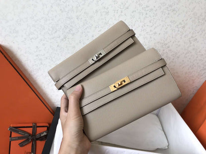 Cartera Kelly Long de 20 cm de piel Epsom gris