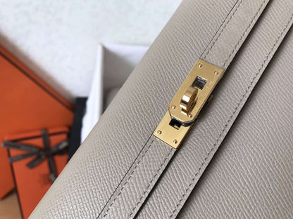 Cartera Kelly Long de 20 cm de piel Epsom gris