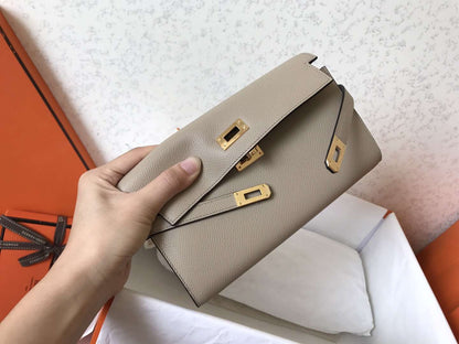 Cartera Kelly Long de 20 cm de piel Epsom gris