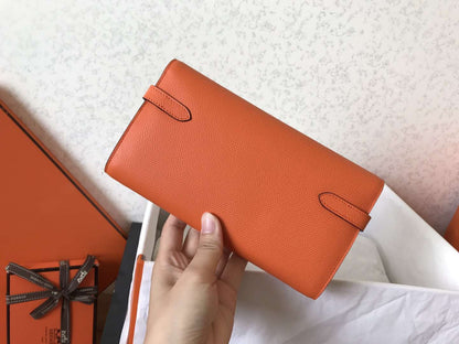 Cartera larga Kelly de 20 cm de piel Epsom naranja