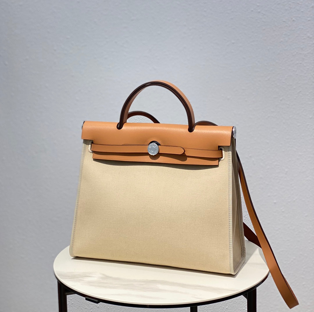 Herbag 31 Toile Lona Beige Claro Piel de Vaca Dorada
