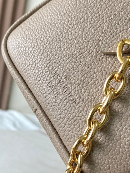 SPEEDY BANDOULIÈRE 20 EN CUIR EMPREINTE MONOGRAMME MARRON TAUPE ET BLANC