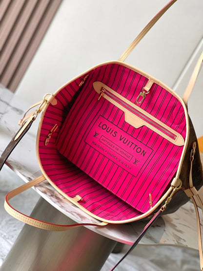 Neverfull MM 31 reversible de adentro hacia afuera rosa oscuro 