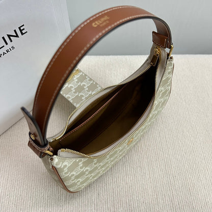 BOLSO MEDIANO AVA 23 EN LONA TRIOMPHE BEIGE CON LOGOTIPO DORADO