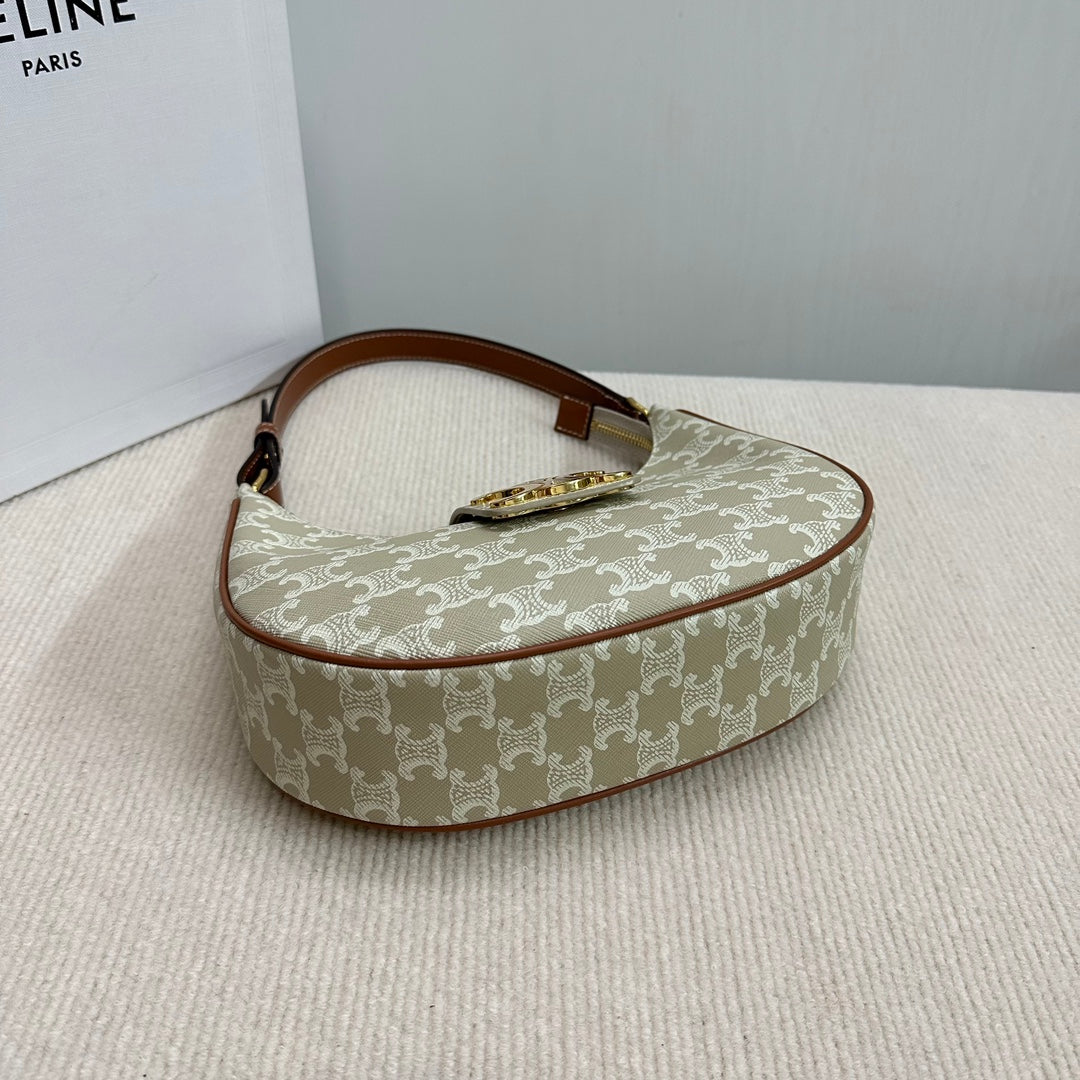 BOLSO MEDIANO AVA 23 EN LONA TRIOMPHE BEIGE CON LOGOTIPO DORADO