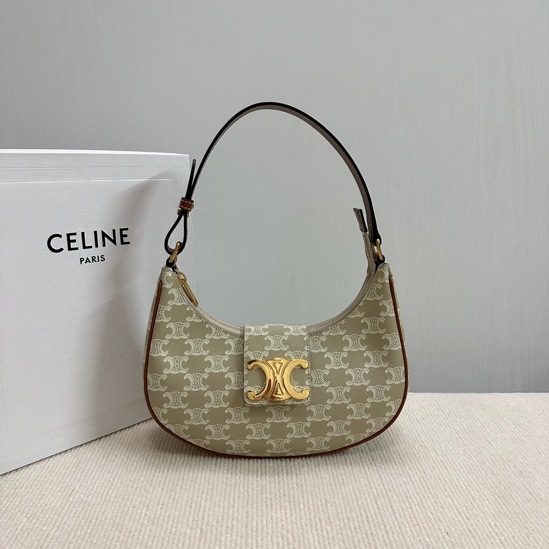 BOLSO MEDIANO AVA 23 EN LONA TRIOMPHE BEIGE CON LOGOTIPO DORADO