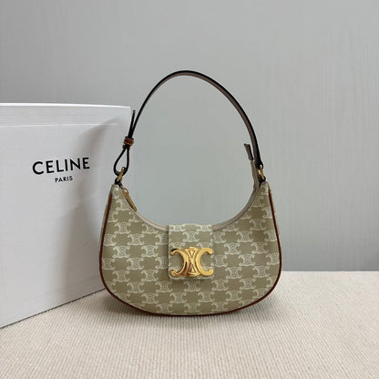 BOLSO MEDIANO AVA 23 EN LONA TRIOMPHE BEIGE CON LOGOTIPO DORADO