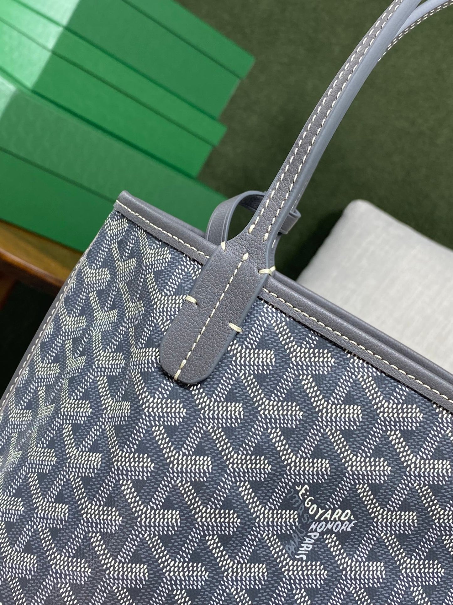 SAC ANJOU MINI 20 EN TOILE GOYARDINE GRISE ET CUIR DE VEAU