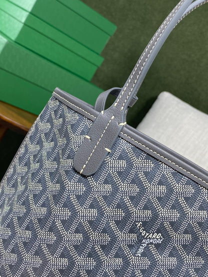 SAC ANJOU MINI 20 EN TOILE GOYARDINE GRISE ET CUIR DE VEAU