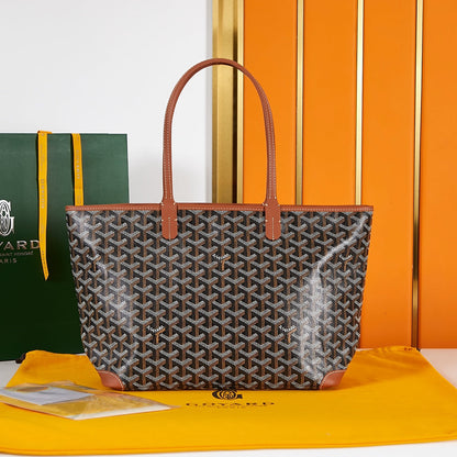 SAINT LOUIS PM 30 EN TOILE GOYARDINE NOIRE ET CUIR DE VEAU BRUN
