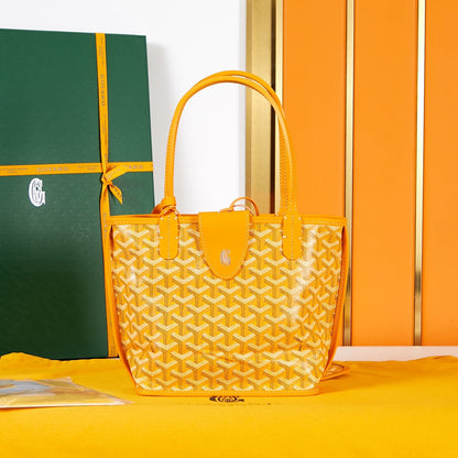 SAC ANJOU MINI 20 EN TOILE GOYARDINE JAUNE ET CUIR DE VEAU