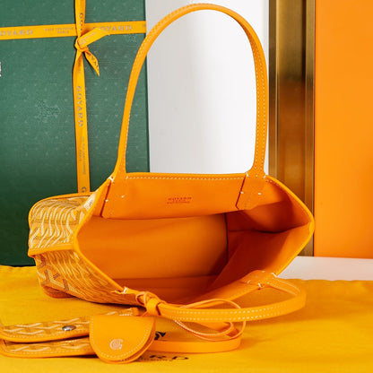 SAC ANJOU MINI 20 EN TOILE GOYARDINE JAUNE ET CUIR DE VEAU