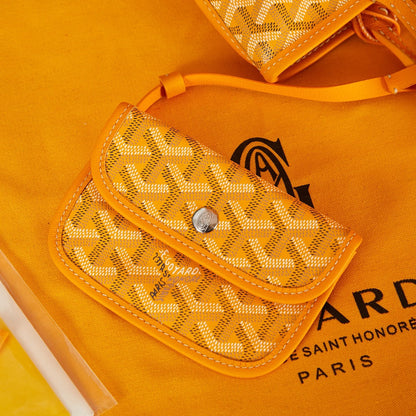 SAC ANJOU MINI 20 EN TOILE GOYARDINE JAUNE ET CUIR DE VEAU