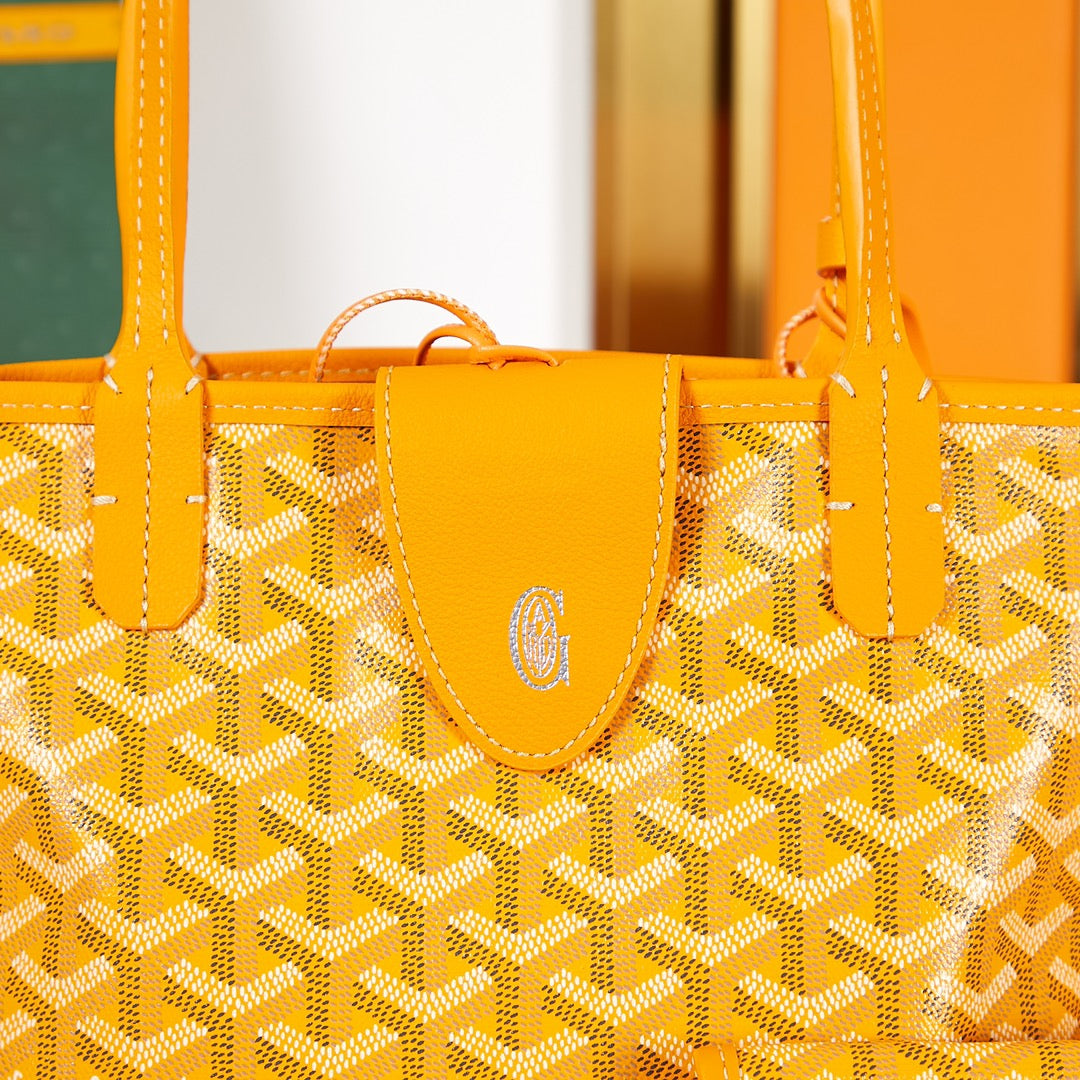 SAC ANJOU MINI 20 EN TOILE GOYARDINE JAUNE ET CUIR DE VEAU