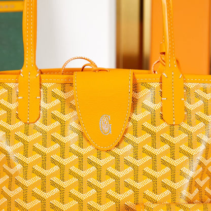 SAC ANJOU MINI 20 EN TOILE GOYARDINE JAUNE ET CUIR DE VEAU