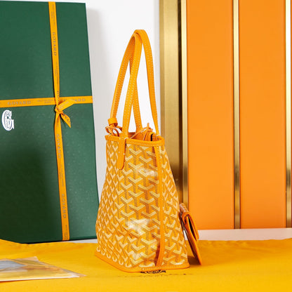 SAC ANJOU MINI 20 EN TOILE GOYARDINE JAUNE ET CUIR DE VEAU
