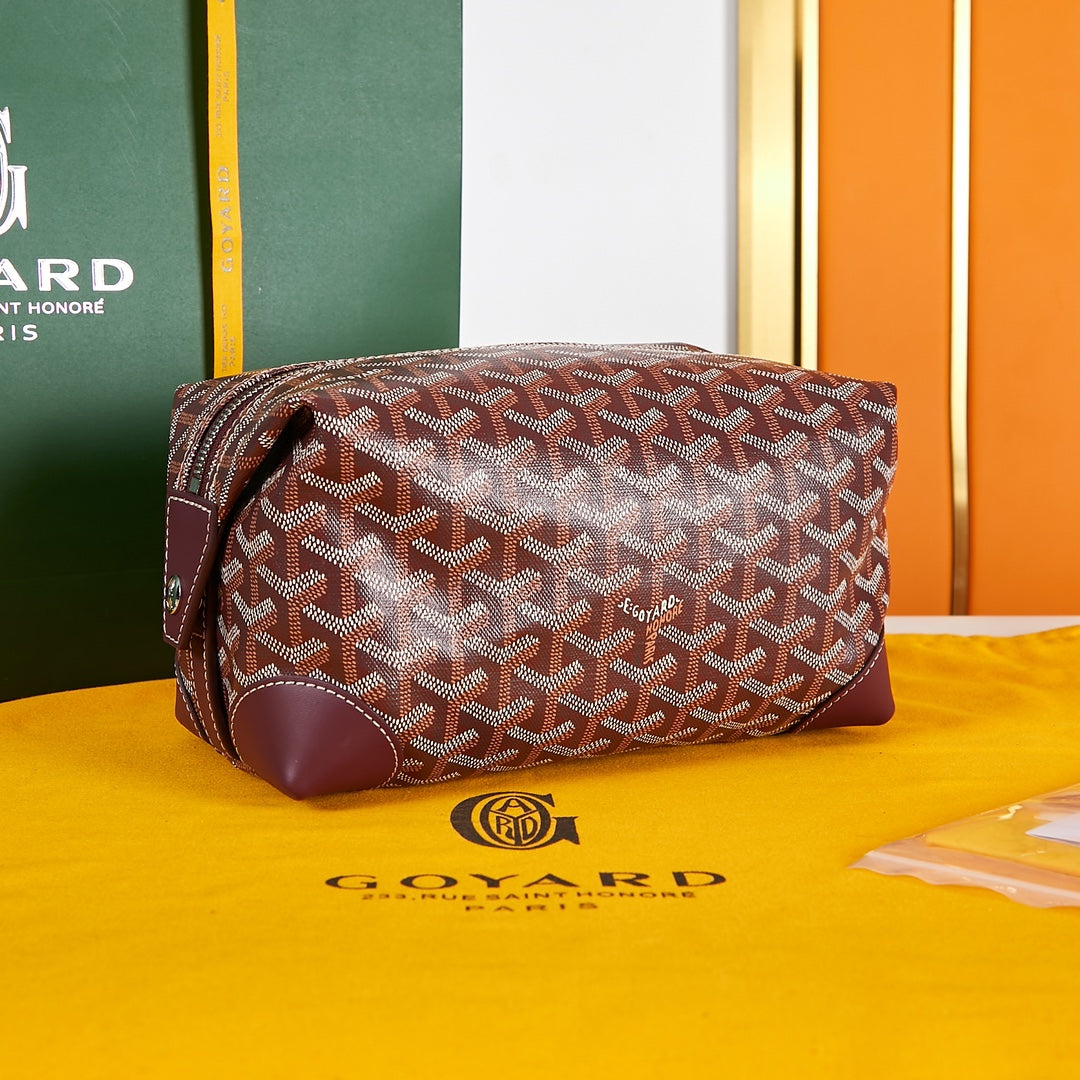 BOLSO DE ASEO BOWLING DE 24 PIEL DE BECERRO Y LONA GOYARDINE ROJO BURDEOS