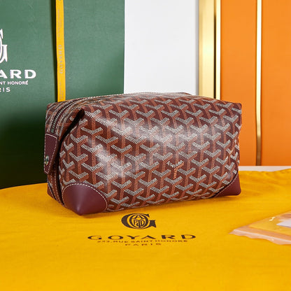 BOLSO DE ASEO BOWLING DE 24 PIEL DE BECERRO Y LONA GOYARDINE ROJO BURDEOS