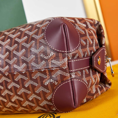 BOLSO DE ASEO BOWLING DE 24 PIEL DE BECERRO Y LONA GOYARDINE ROJO BURDEOS