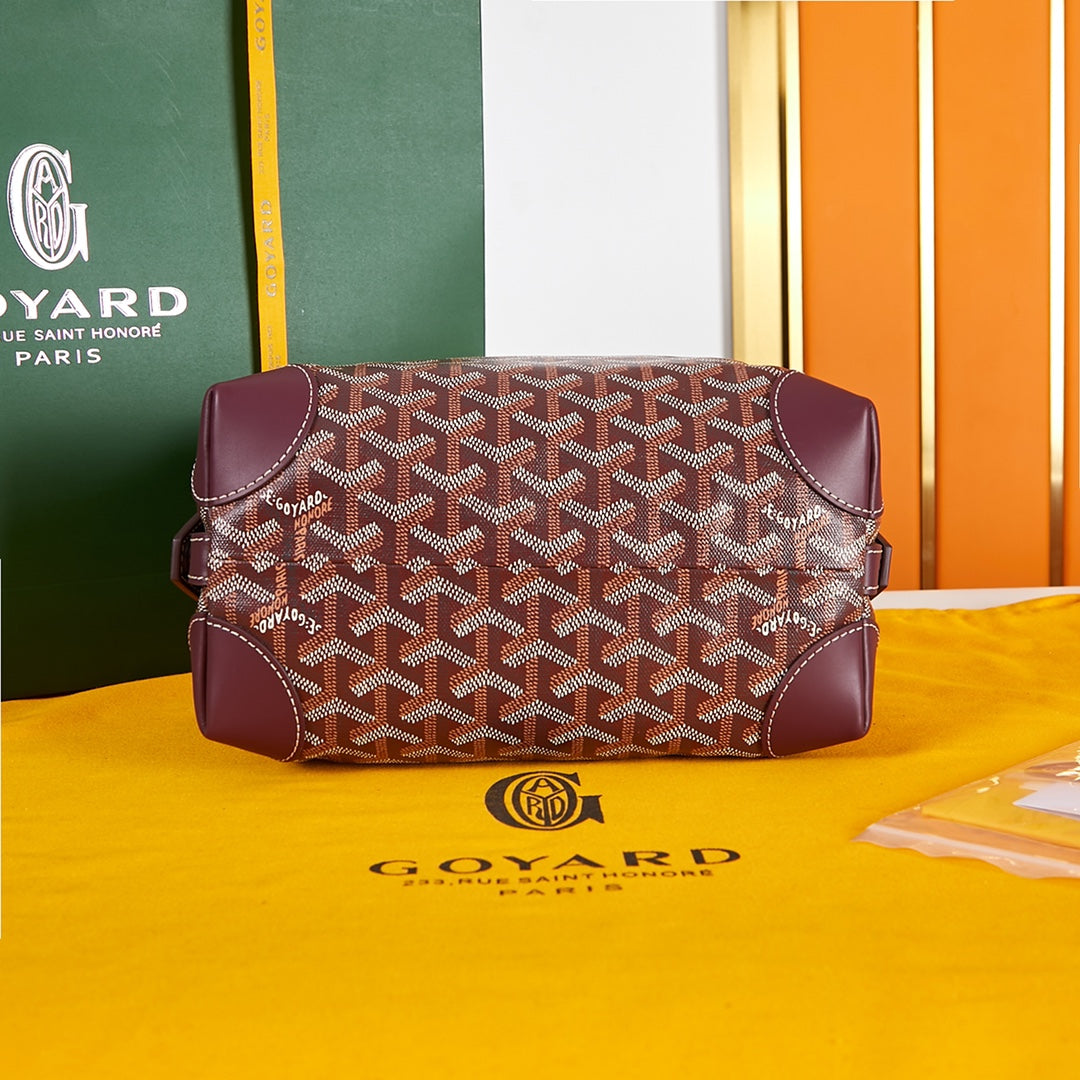 BOLSO DE ASEO BOWLING DE 24 PIEL DE BECERRO Y LONA GOYARDINE ROJO BURDEOS
